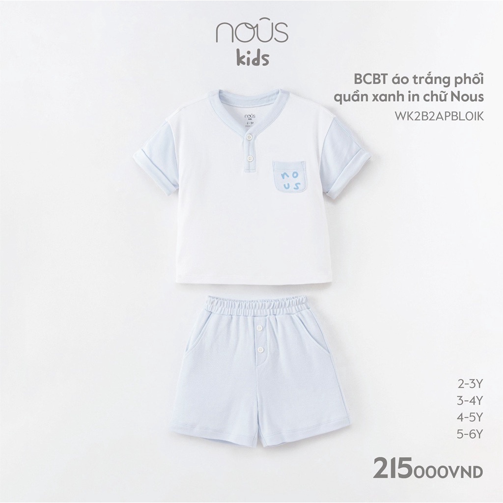 Bộ quần áo trẻ em nous kids bé trai đủ màu, chất liệu nu doux mềm mát, thoáng khí Nous Bình Dương