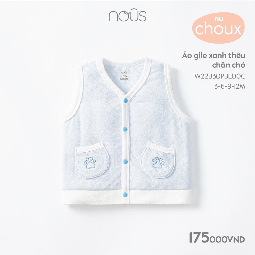 Áo khoác Nous xanh tai thỏ size 3 đến 24 tháng - Nu Choux siêu ấm - Nous Bình Dương - Bipbipstore