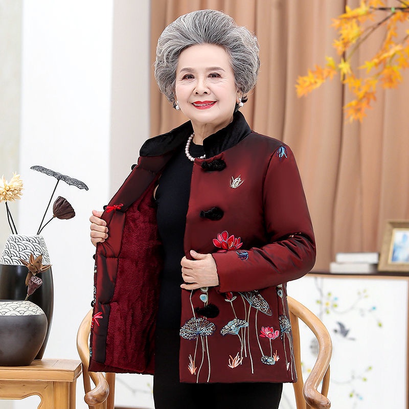 Áo khoác bông nhung nữ người già 60 70 80 tuổi Áo dày dặn cho bà già mẹ mùa đông cao cấp