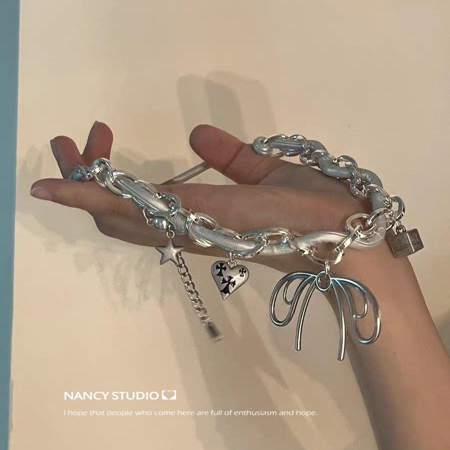 Dây Chuyền Bạc Mặt Hình Nơ / Trái Tim Đơn Giản Thời Trang Cho Nữ