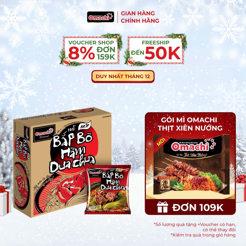 Mì Omachi Diamond Bắp Bò Hầm Dưa Chua Gói - Thùng 30 Gói x 121g