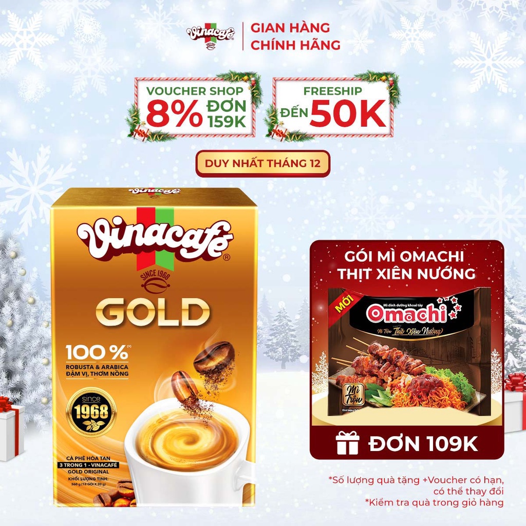 Cà Phê Vinacafé 3in1 Gold Original - Hộp 18 gói x 20g