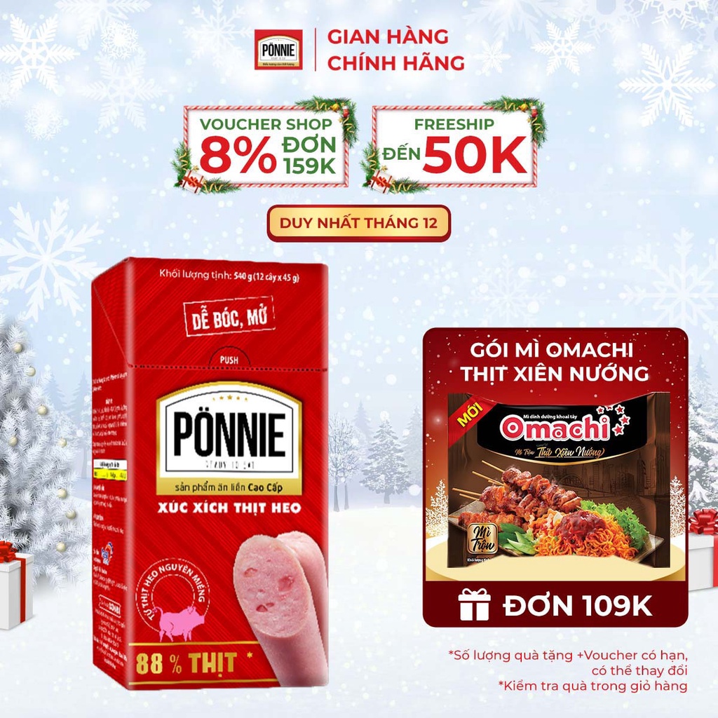 Xúc Xích Tiệt Trùng Ponnie Thịt Heo Hộp 12 Cây x 45g