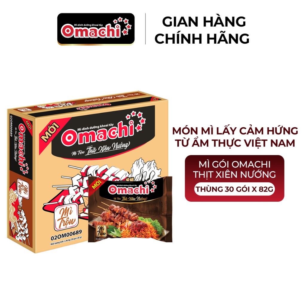 Mì Gói Omachi Thịt Xiên Nướng - Thùng 30 Gói x 82G