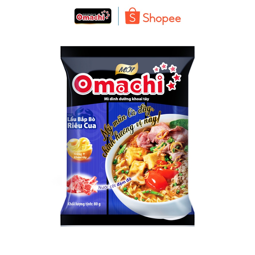 Mì Omachi Hương Vị Lẩu Bắp Bò Riêu Cua Gói 80g
