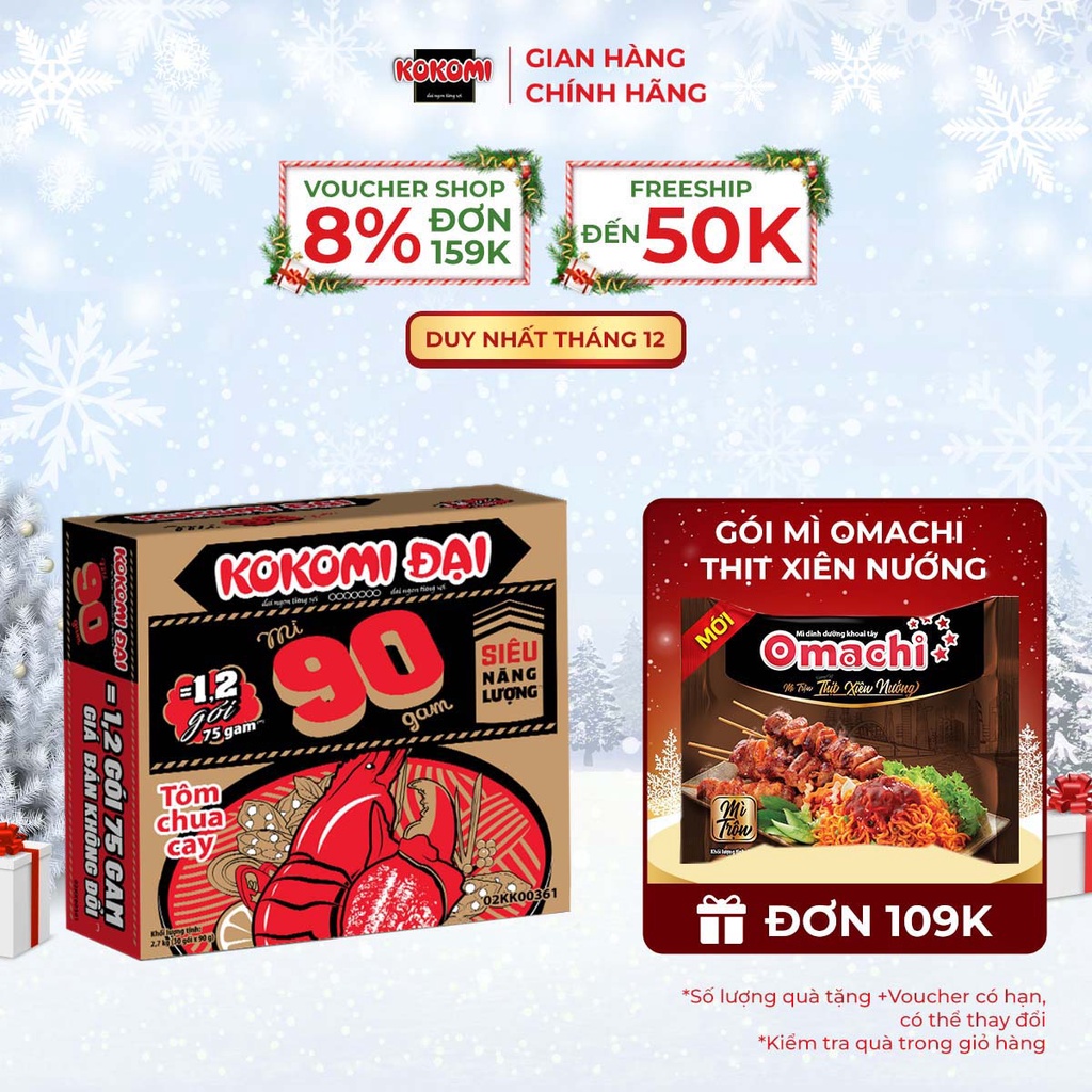 Mì Kokomi Đại 90 Tôm Chua Cay Gói - Thùng 30 Gói x 90g