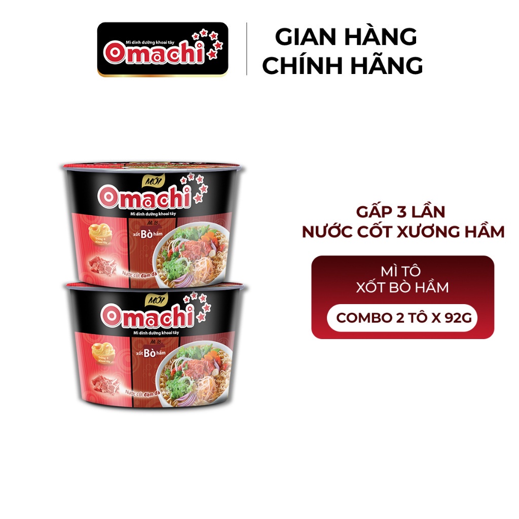 Mì Omachi Xốt Bò Hầm Tô - Combo 2 Tô x 92g