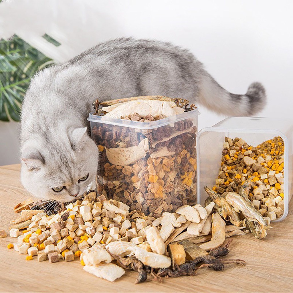 Thức ăn gà viên thịt đông khô sấy cho chó mèo mix nhiều loai bổ dưỡng hộp 670g ( ong vàng pet shop )