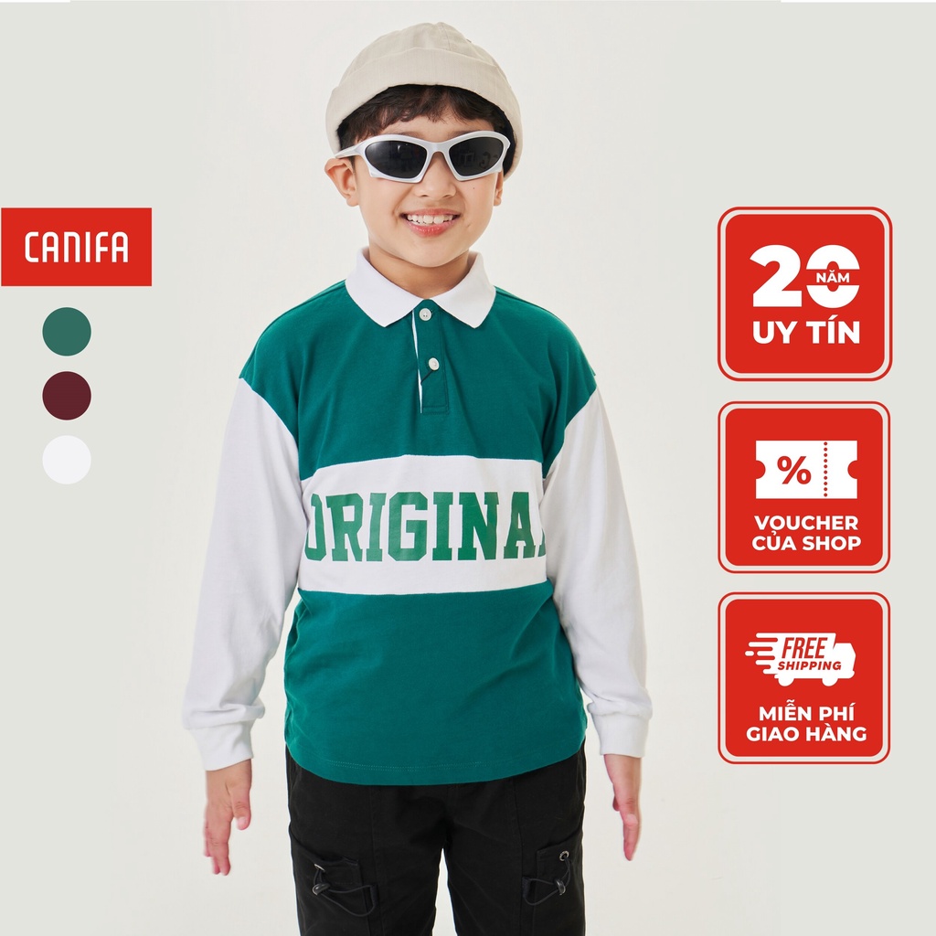 Áo polo bé trai CANIFA dài tay chất liệu cotton phối màu 2TP23C003