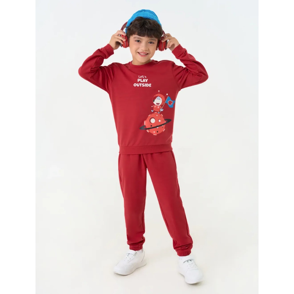 Bộ quần áo bé trai CANIFA áo dài tay in hình wolfoo quần dài cạp chun 2ST23W003