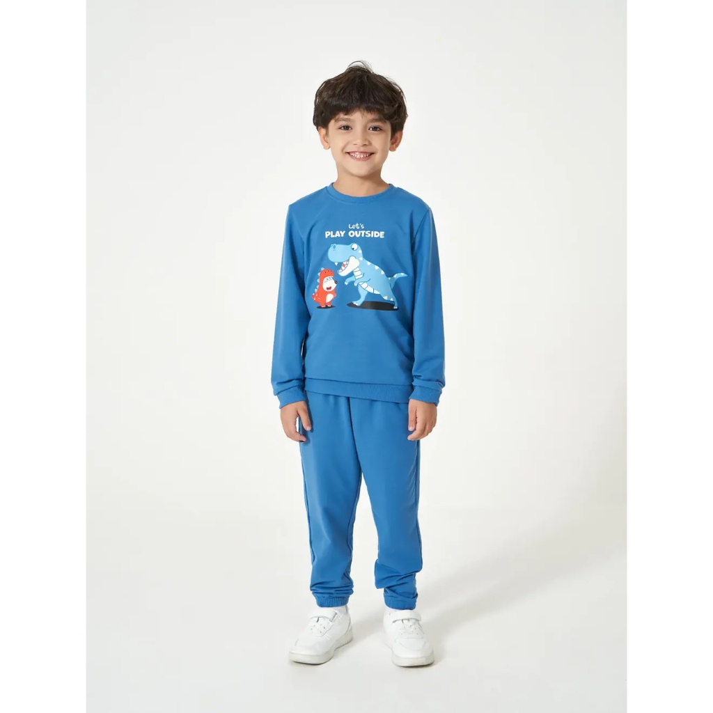 Bộ quần áo bé trai CANIFA áo dài tay in hình wolfoo quần dài cạp chun 2ST23W003