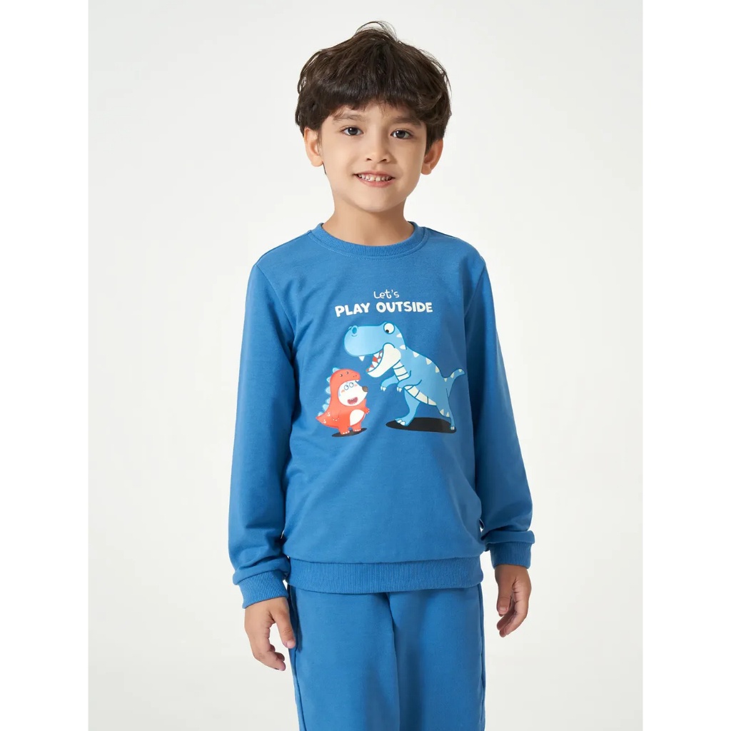 Bộ quần áo bé trai CANIFA áo dài tay in hình wolfoo quần dài cạp chun 2ST23W003