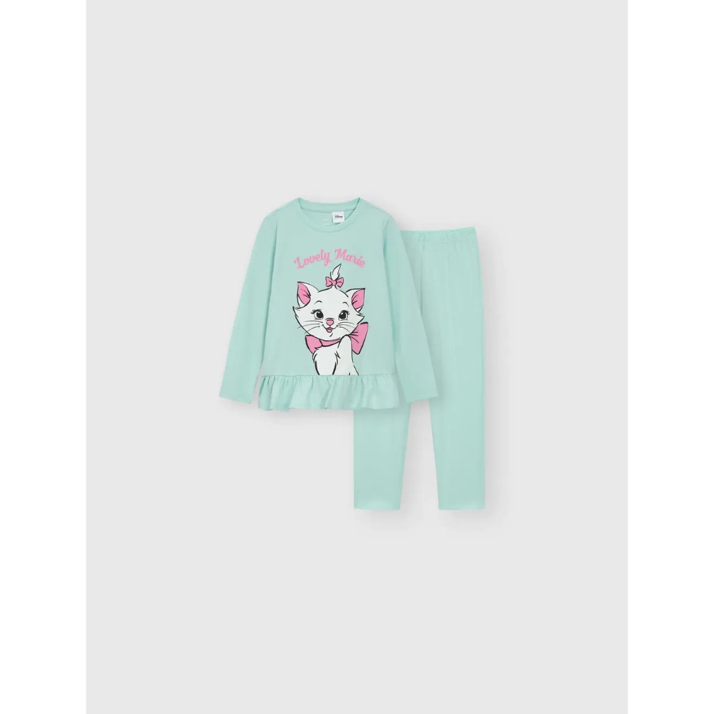 Bộ mặc nhà bé gái CANIFA áo dài tay cổ tròn vạt bèo nhún quần dài 1LS23W010