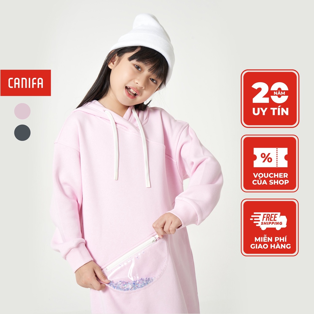 Váy liền bé gái CANIFA đầm hoodie dài tay có mũ túi ốp 1DS23C010