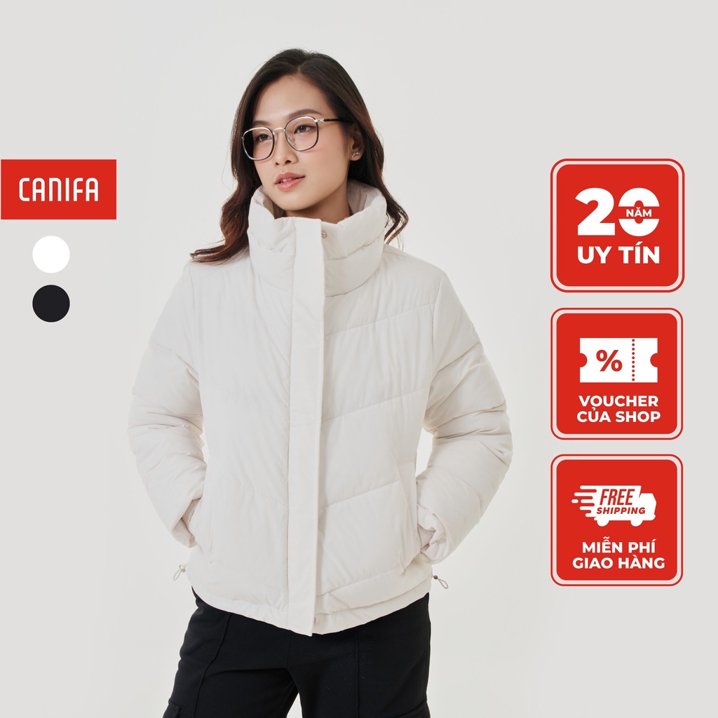 Áo khoác chần bông nữ CANIFA form phao bé cổ cao có túi dài tay 6OT23W012