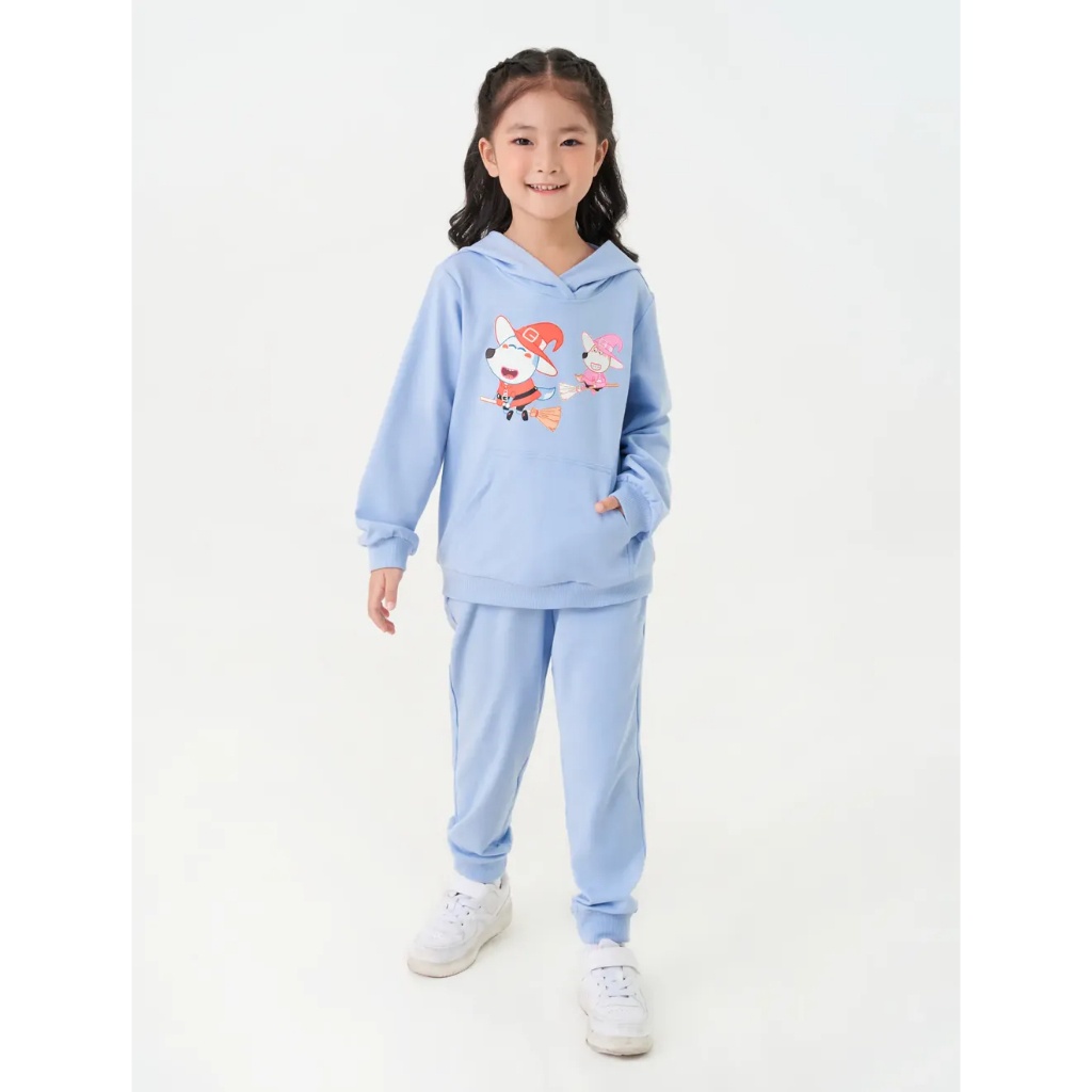 Áo nỉ bé gái CANIFA áo hoodie có mũ dài tay in hình Wolfoo 1TW23W003