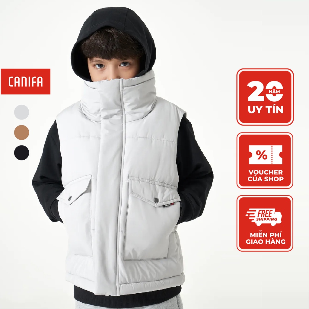 Áo khoác gilet bé trai CANIFA chần bông chống thấm nước có túi 2OT23C004