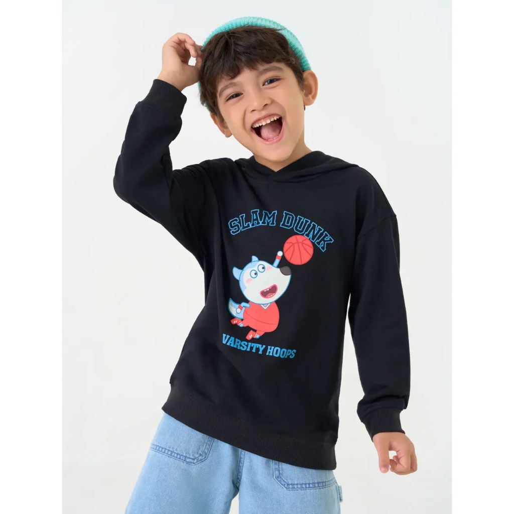 Áo nỉ bé trai CANIFA áo hoodie có mũ in hình Wolfoo 2TW23W004