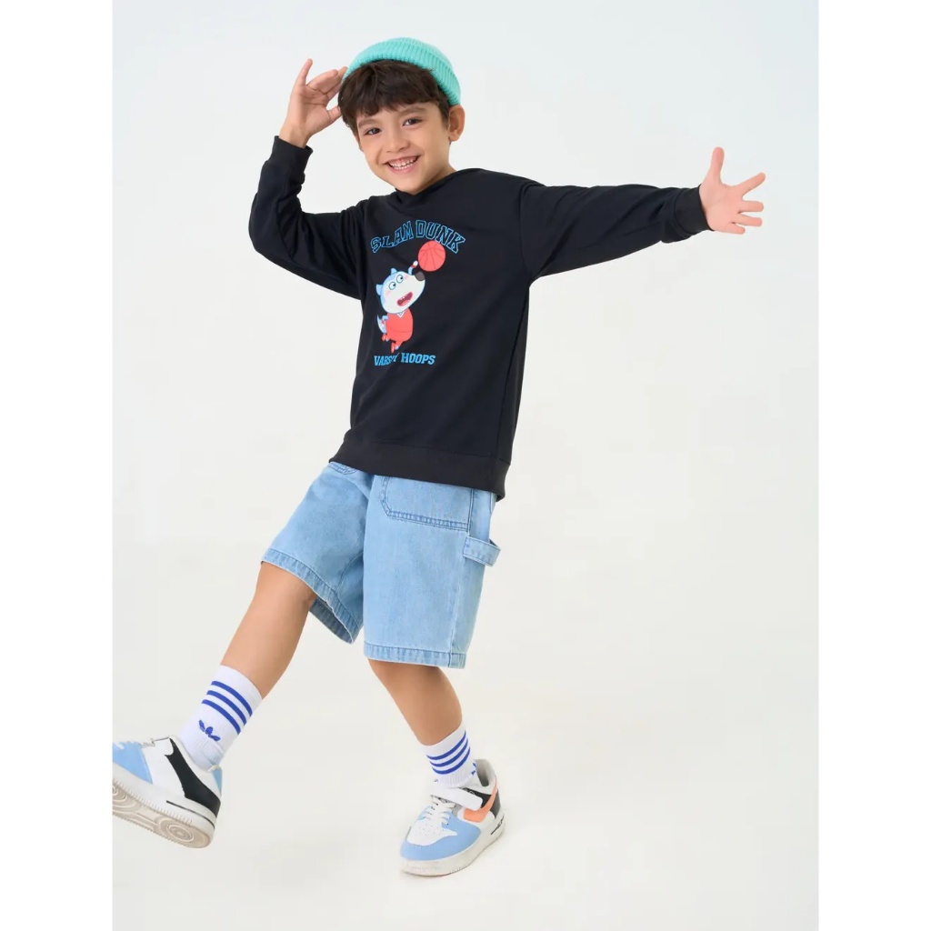 Áo nỉ bé trai CANIFA áo hoodie có mũ in hình Wolfoo 2TW23W004