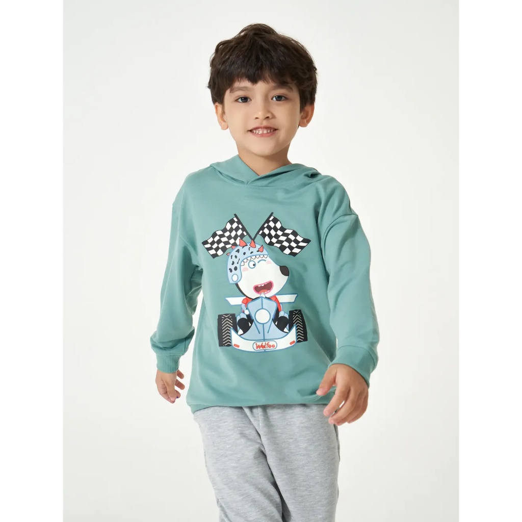 Áo nỉ bé trai CANIFA áo hoodie có mũ in hình Wolfoo 2TW23W004