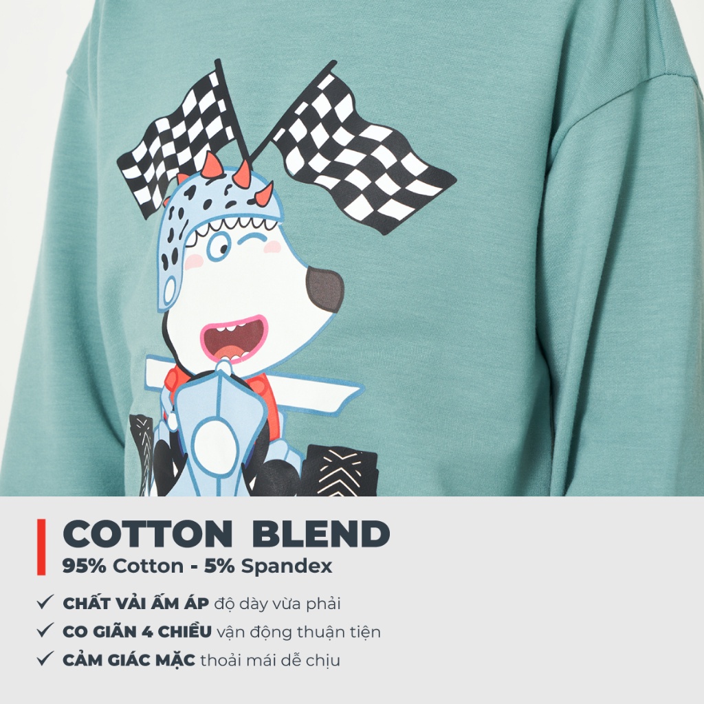 Áo nỉ bé trai CANIFA áo hoodie có mũ in hình Wolfoo 2TW23W004