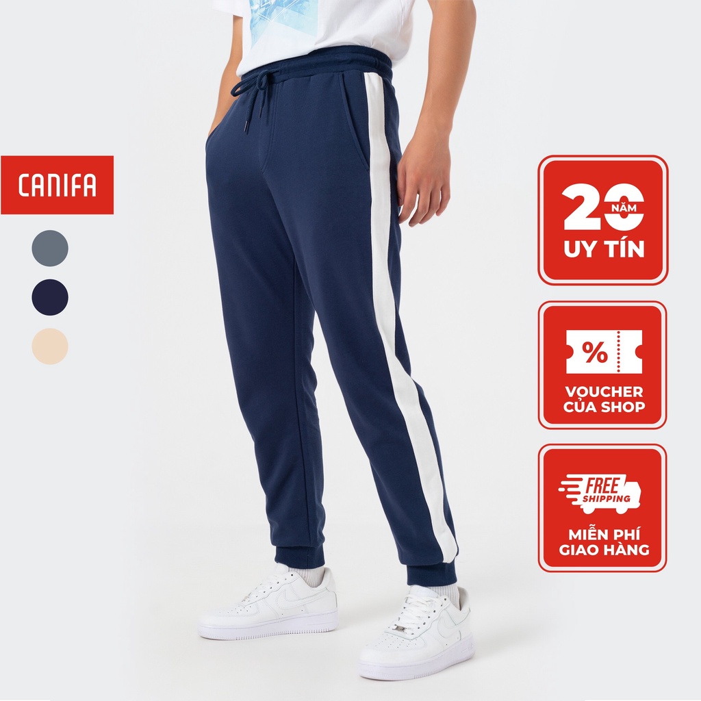 [Mã FADEP2212 giảm 10k đơn từ 99k] Quần nỉ nam CANIFA dáng dài jogger bo gấu cạp chun phối màu sườn quần - 8BP22W006