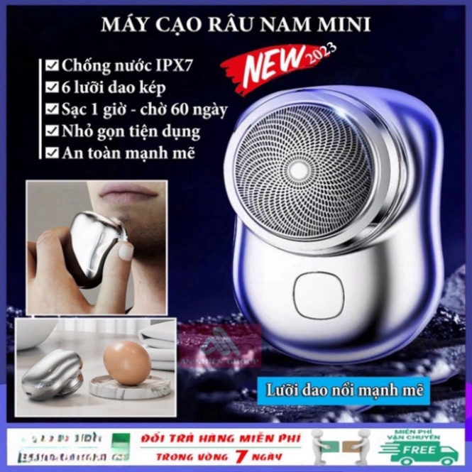 Máy Cạo Râu Mini 6 Lưỡi Kép Tự Mài, Dao Cạo Râu Điện 360 Chống Nước IP7 Sạc USB Siêu Nhanh HOT HOT