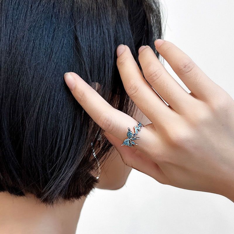 Nhẫn Hở Hình Bướm Màu Xanh Dương Phong Cách punk Cao Cấp 12.20