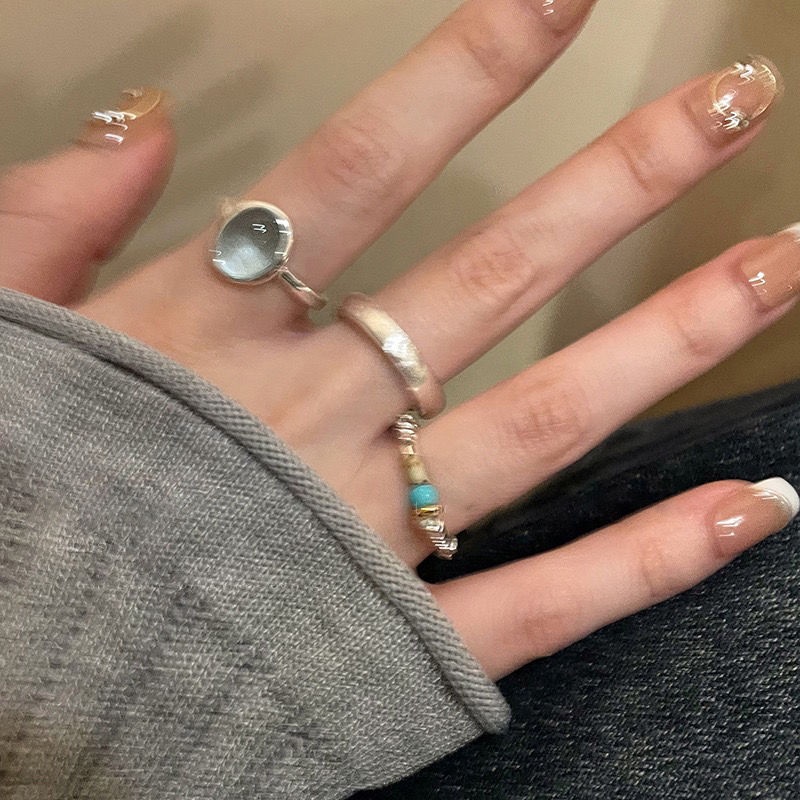 Nhẫn Hở Bằng Đá Tự Nhiên Màu Bạc Thời Trang Cho Nữ 12.20