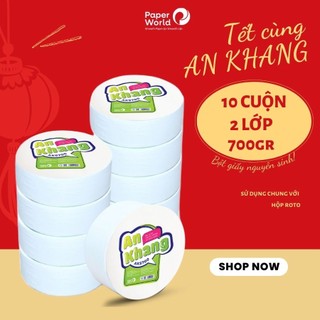 Giấy vệ sinh cuộn lớn AN KHANG SOFT AKS700, 100% bột giấy nguyên sinh, dùng trong nhà vệ sinh, hai lớp 700gr - 10 cuộn
