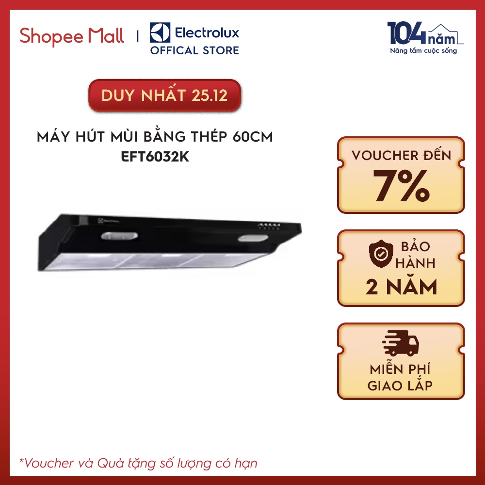 Máy hút mùi Electrolux EFT6032K tích hợp bằng thép dạng cổ điển 60cm, Loại bỏ mùi hôi