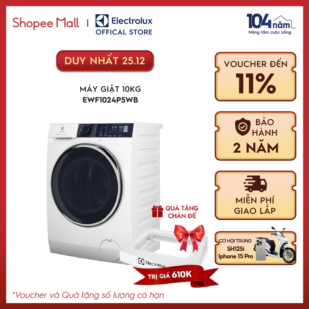 Máy giặt Electrolux cửa ngang 10kg UltimateCare500-Trắng - EWF1024P5WB