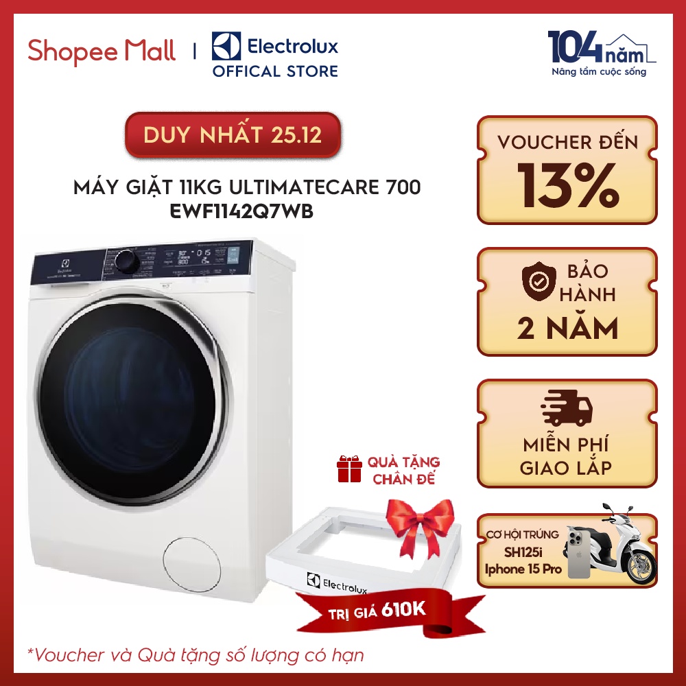 Máy giặt cửa trước Electrolux 11kg UltimateCare 700 - EWF1142Q7WB - Diệt vi khuẩn