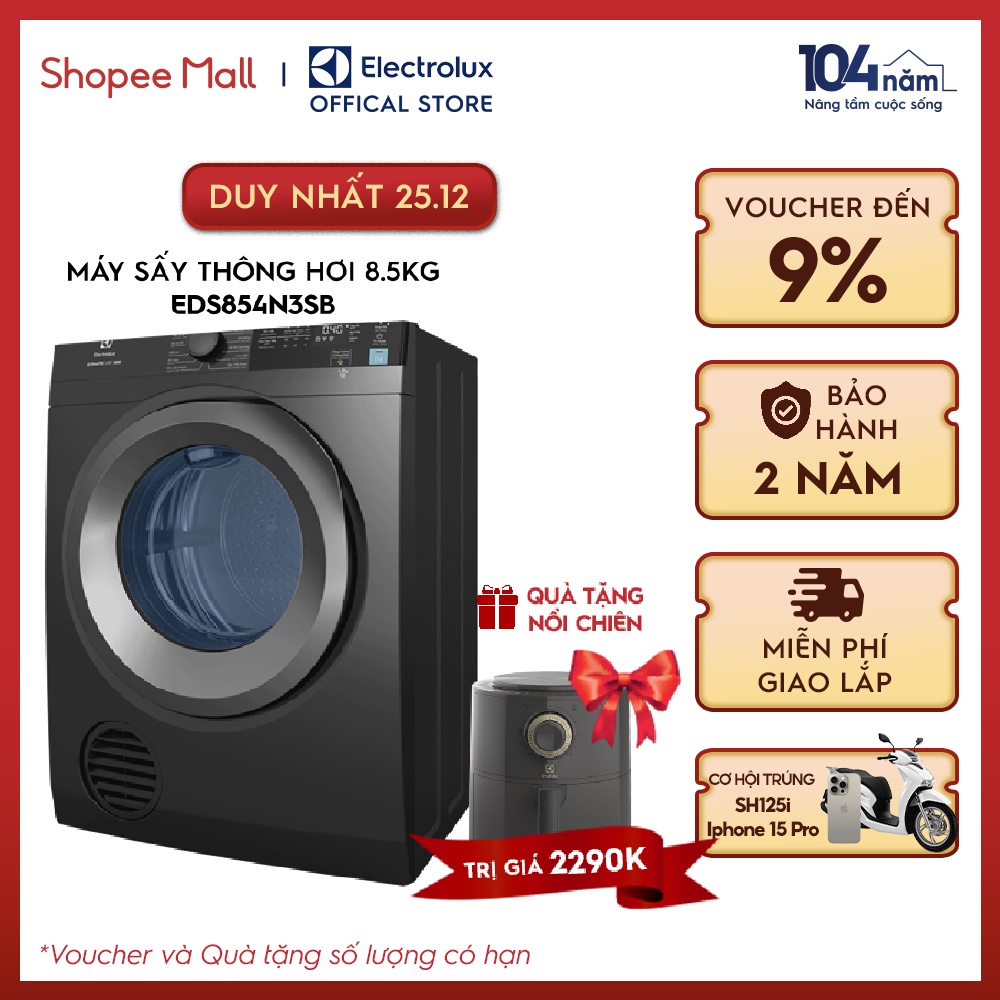 Máy sấy thông hơi Electrolux 8.5kg UltimateCare 300 - EDS854N3SB -Làm mới áo quần