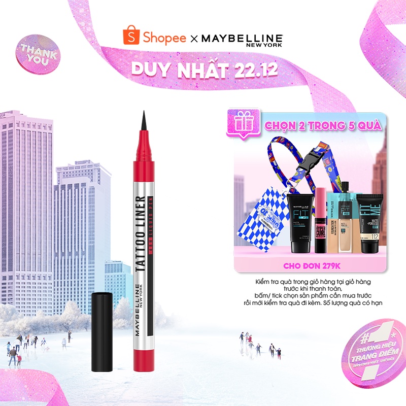 Bút Kẻ Mắt Nước Đậm Màu Không Lem Trôi Maybelline New York Tattoo Liner 48h Liquid Pen 1g (Mới)