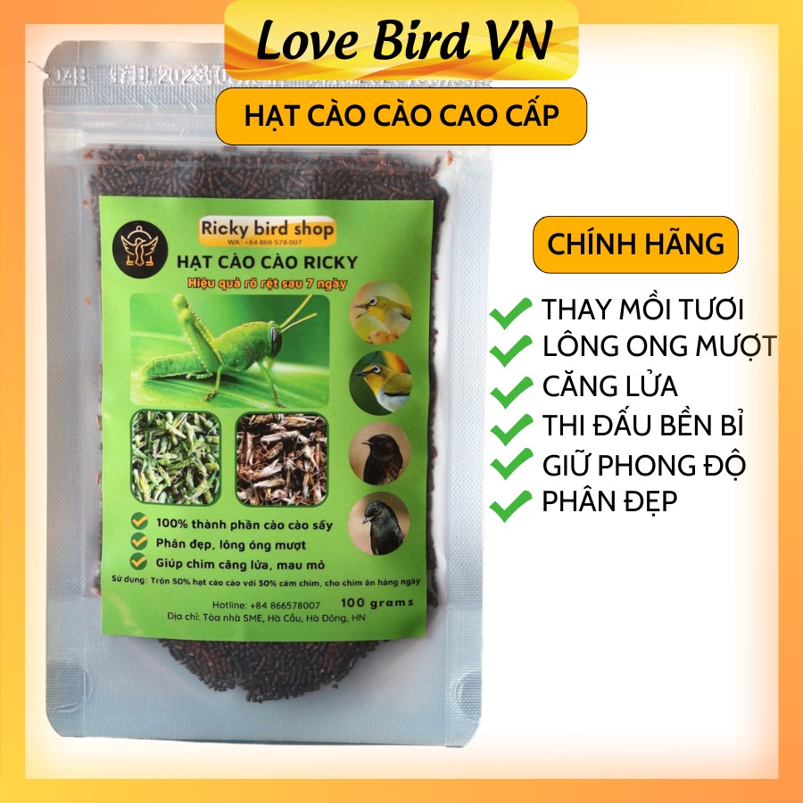 Hạt cào cào Ricky cho chim chào mào, khuyên, chòe, mi cao cấp - Hạt cào cào sấy thay thế mồi tươi cho chim 100 grams