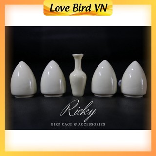 Cóng chim khuyên đẹp Ricky, cóng khuyên ngà viền vàng kim bộ 5 cái đã kèm tai cóng tàu