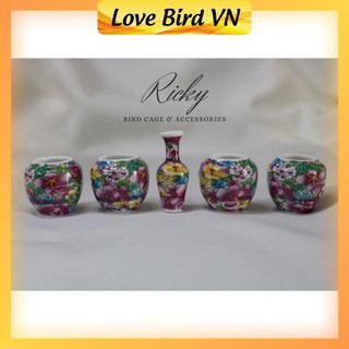 Cóng chim khuyên đẹp Ricky, cóng khuyên bách hoa viền vàng kim bộ 5 cái đã kèm tai cóng tàu
