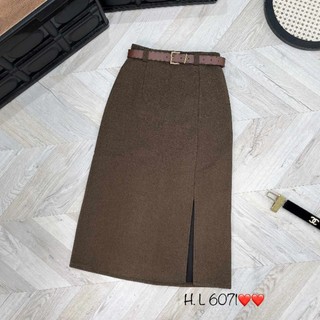 Chân váy dạ xẻ kèm đai hàng QC
