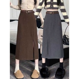 Chân váy dạ xẻ kèm đai hàng QC