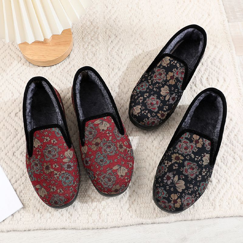 Giày Bông Dày Nhung Đế Mềm Chống Trượt Cho Người Trung Niên Và Cao Tuổi Mùa Đông, Giày Bông Giữ Ấm Cho Bà Già