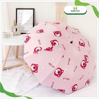Dù gấp gọn, ô che mưa gấp gọn hình gấu dâu, ô chống tia UV che nắng mưa tiện lợi - Happy Life 4U