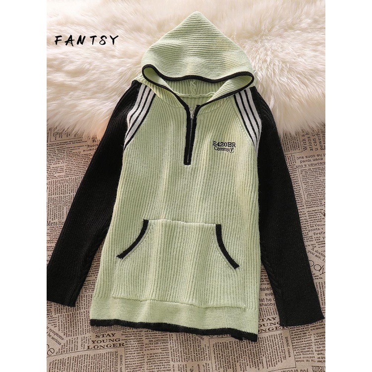 Sat Bộ Áo Khoác sweater Dệt Kim Có Mũ Trùm + Quần Jean Eo Cao Kiểu Hồng Kông retro Cá Tính Cho Nữ