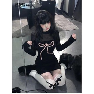Mới Đầm sweater Dệt Kim Dáng Ôm Đính Nơ Thời Trang Mùa Đông Cho Nữ