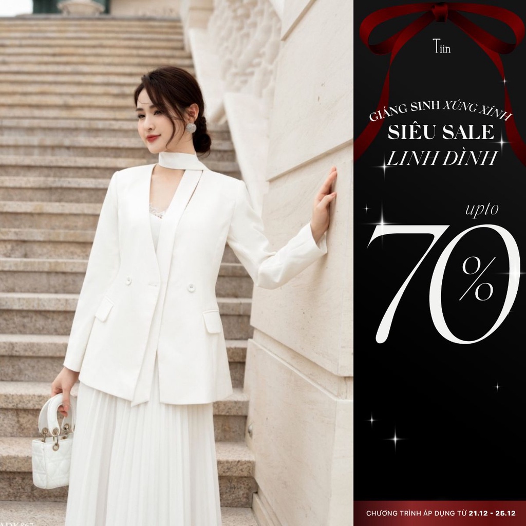 Blazer cổ liền vạt chéo đai eo hai màu trắng đen TIINSTORE ADK867