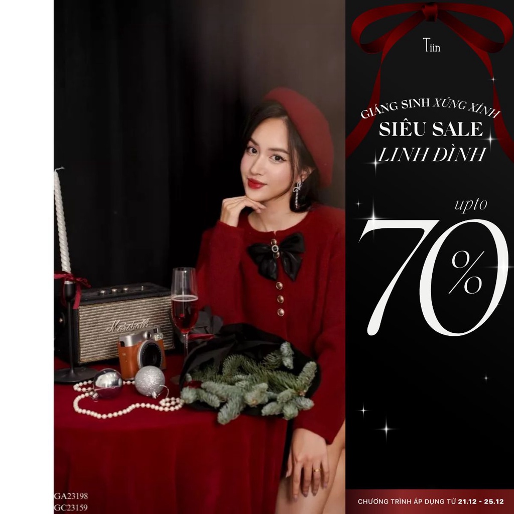 Áo len cổ tròn đính nơ khuy cài TIINSTORE GA23198