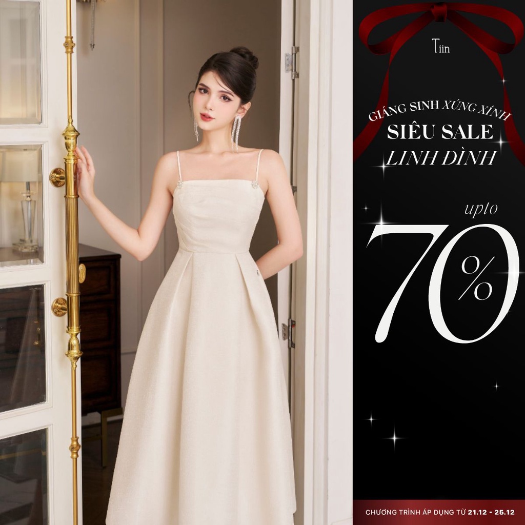 Váy 2 dây đính khuy ly chéo xếp sườn TIINSTORE V0D913