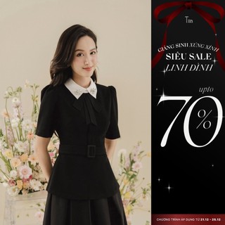 Áo sơ mi phối cổ đính đá peplum đai tiinstore ahn684