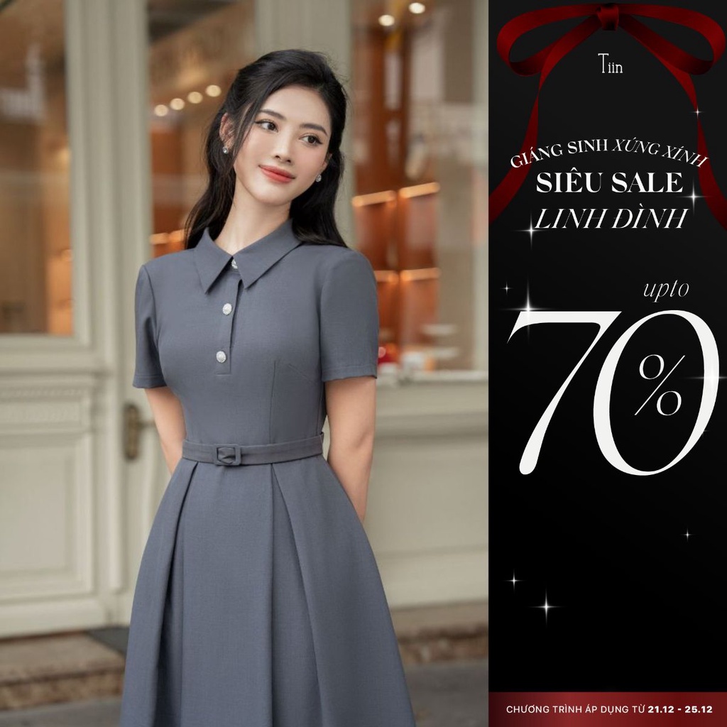 Váy cổ đức bổ trụ kèm đai eo TIINSTORE VHN935