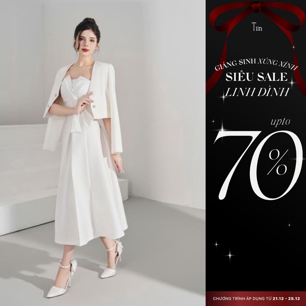 Áo khoác cổ V túi cơi 4 khuy đá màu trắng TIINSTORE ADK898